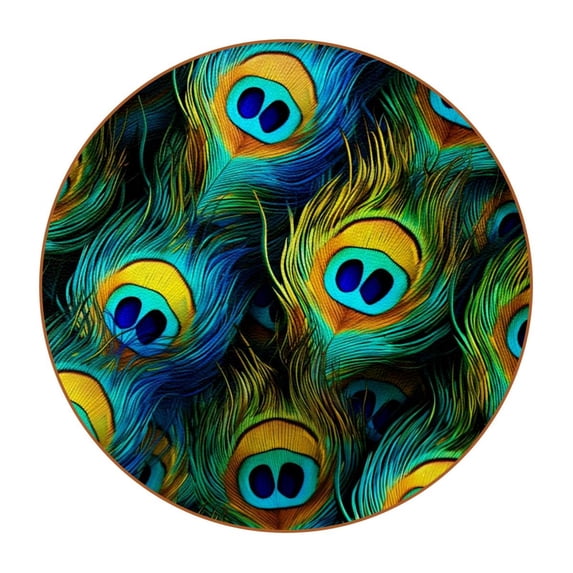 Peacock Feathers 6PCS Round Microfiber Leather Coasters Set, 11x11 cm/4.3x4.3 in, Drink Mats for Table and Absorption, Stylish Beverage Coasters for Home and Office Décor