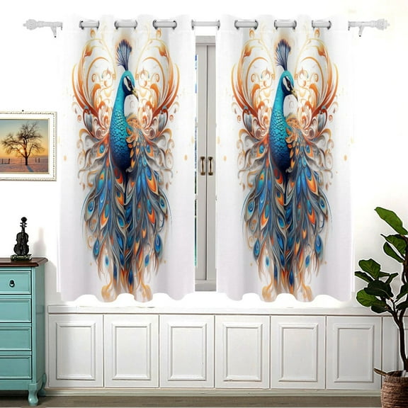 Peacock Feathers Black Out Curtains Aesthetic for Bedroom Living Room Sliding Glass Doors Kitchen Windows 2 panels set