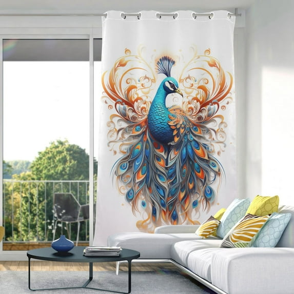 Peacock Feathers Blackout Curtain Panels Drapes Privacy Assured with Light Filtering Curtains for Living room Bedroom Bathroom Window