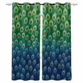 thumbnail image 1 of Peacock Feathers Blackout Curtains for Bedroom/Living Room, Thermal Insulated Kitchen Curtains, Ombre Blue Green Modern Animals Printed Grommet Darkening Window Treatment Drapes 52"x63"x2, 1 of 8