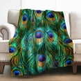 thumbnail image 1 of Peacock Feathers Blanket Gifts for Girls Women Men Decor for Home Bedroom Living Room Sofa Office, Soft Cozy Fuzzy Lightweight Throw Plush Blankets Green 50"x60", 1 of 5