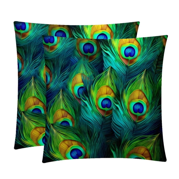Peacock Feathers Chair Pillow Covers Set of 2 Throw Pillow Decorative Pillows Velvet with Unique Patterns for Various Occasions - Available in 16x16, 18x18, and 20x20 Inches