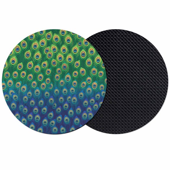 Peacock Feathers Coasters Set of 2, Absorbent Coasters for Drinks, Ombre Blue Green Modern Animals Printed Coaster for Desk Coffee Table Protection, Home Decor House Warming Gifts 4"