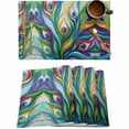 thumbnail image 1 of Peacock Feathers Colorful Gradient Placemats Set of 4,Wipeable Washable Table Mats for Dining Tables,Vibrant Abstract Art Place Mats for Kitchen Event Party Tabletop Decor, 1 of 7