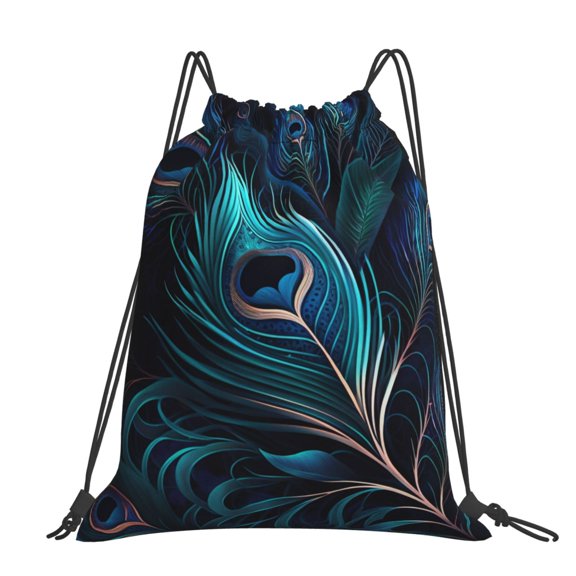Peacock Feathers Cool Peafowl Large Drawstring Backpack Casual Cinch Sack Bag Backpack for Sports Hiking Travel Gym