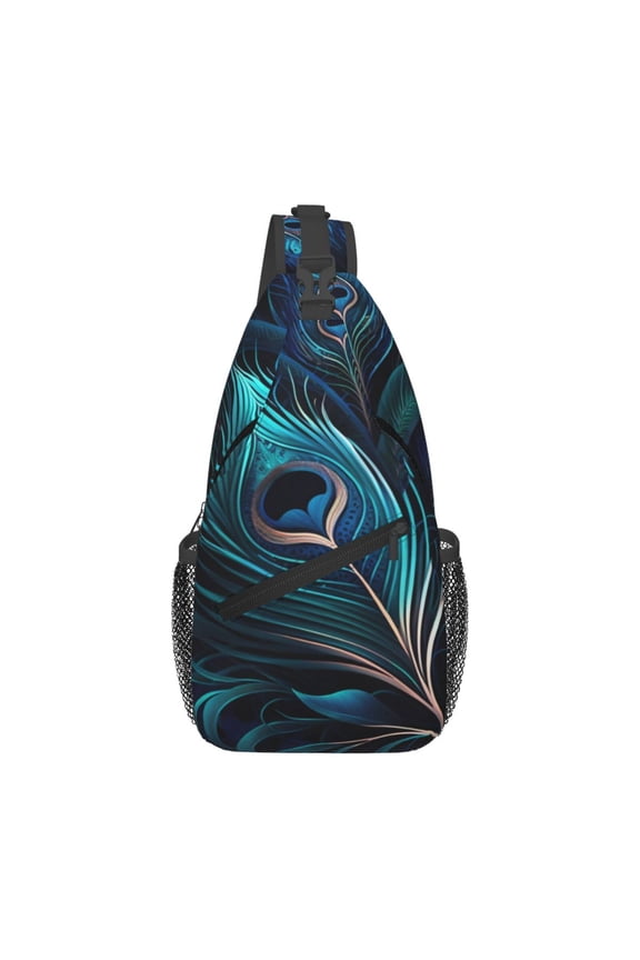 Peacock Feathers Cool Peafowl Sling Backpack Shoulder Chest Crossbody Bag Causal Travel Hiking Daypack
