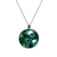 thumbnail image 1 of Peacock Feathers Elegant Glass Circular Pendant Necklace - Women's Jewelry, 1 of 5