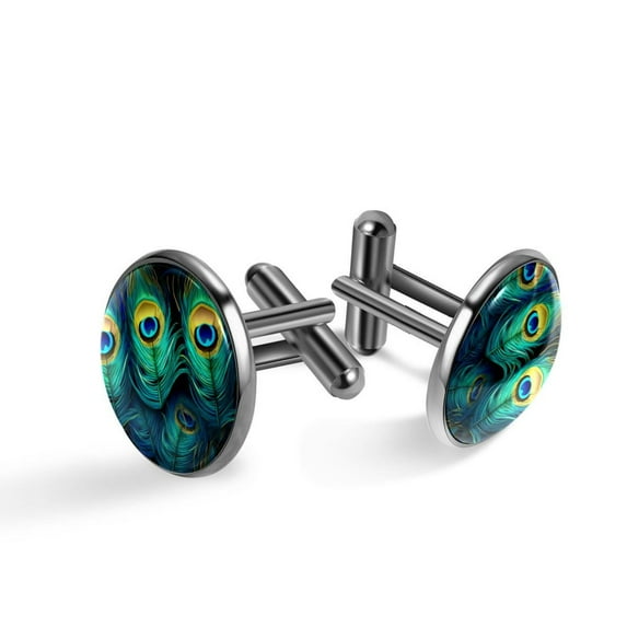 Peacock Feathers Elegant Stainless Steel Cufflinks Set for Men | Suitable for Formal Attire | for Work or Evening Events