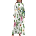 thumbnail image 1 of Peacock Feathers Floral Pattern Women's Long Dress Long Sleeves Dress Vintage Dresses Party Maxi Dress High Waist Dress, 1 of 4