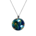 thumbnail image 1 of Peacock Feathers Glass Design Circular Pendant Necklace - Stylish Women's Fashion Jewelry by XYZ Brand, 1 of 5