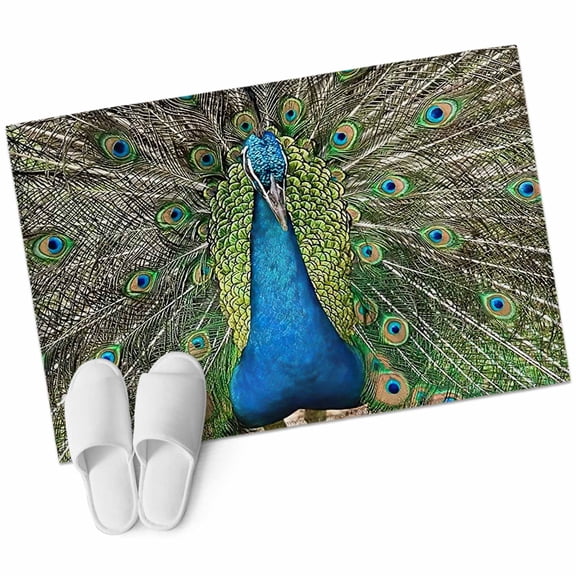 Peacock Feathers Large Area Rugs for Bedroom Living Room, Soft Non Slip Carpet Bedside Rug, Contemporary Aesthetic Art Rectangular Floor Cover Kitchen Accent Rug 2'x3' for Dining Room/Office