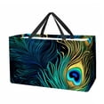 thumbnail image 1 of Peacock Feathers Large Capacity Reusable Shopping Basket Oxford Cloth Picnic Basket Cube Organizer Foldable Bag, 1 of 7