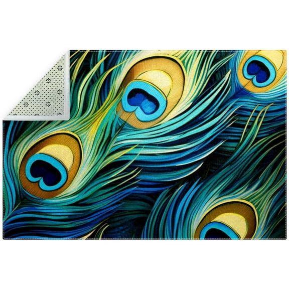Peacock Feathers Luxurious Polyester Indoor Mat - Soft Floor Rug for Home Décor and Comfort - Easy to Clean and Durable - Gray - 46 x 30 Inches