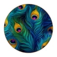 thumbnail image 1 of Peacock Feathers Luxury Round Drink Coasters Set of 6pcs - Microfiber Leather Coasters 11x11 cm/4.3x4.3 in - Stylish Drink Coaster for Table, 1 of 6