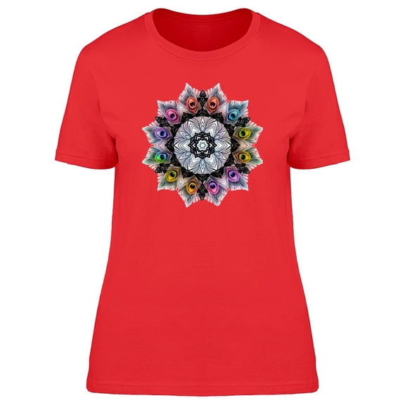 Peacock Feathers Mandala T-Shirt Women -Image by Shutterstock, Female x-Large