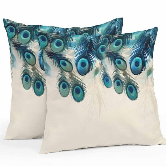 Peacock Feathers Outdoor Pillow Covers Pack of 2 Retro Green Abstract Art Waterproof Throw Pillow Covers Decorative Cushion Cases for Patio Garden Tent Balcony Couch 16x16 inch