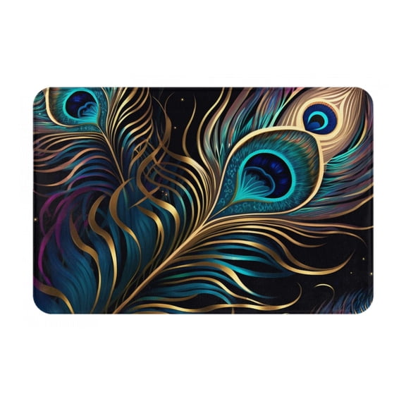 Peacock Feathers Peafowl Doormat Non Slip Front Door Bathroom Bath Mats Entryway Rug 23.6x15.7 Inch Indoor Door Carpet