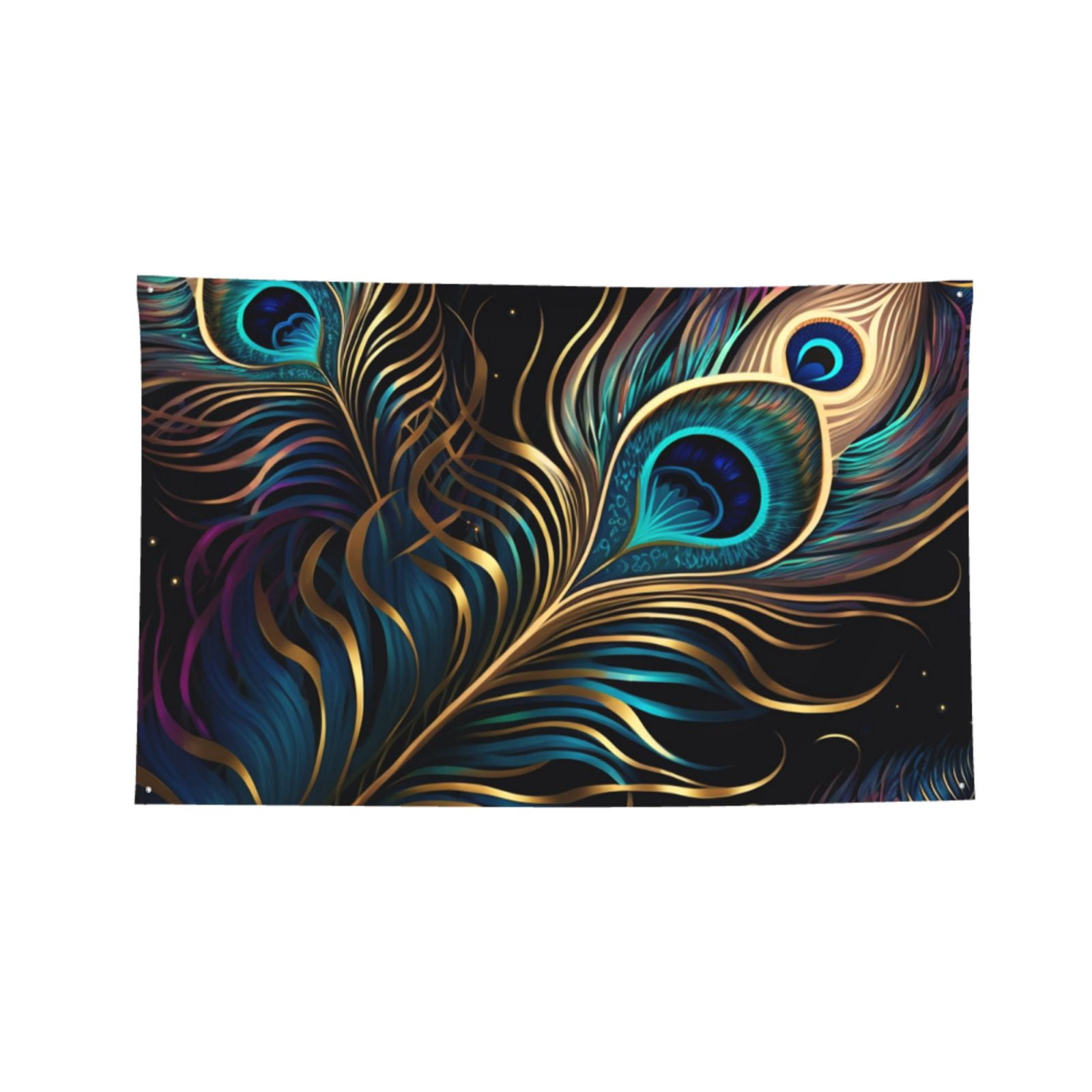 Peacock Feathers Peafowl Four Hole Decorated Banner Flag for Garden Yard Home Decoration Indoor Outdoor 4x6 Ft