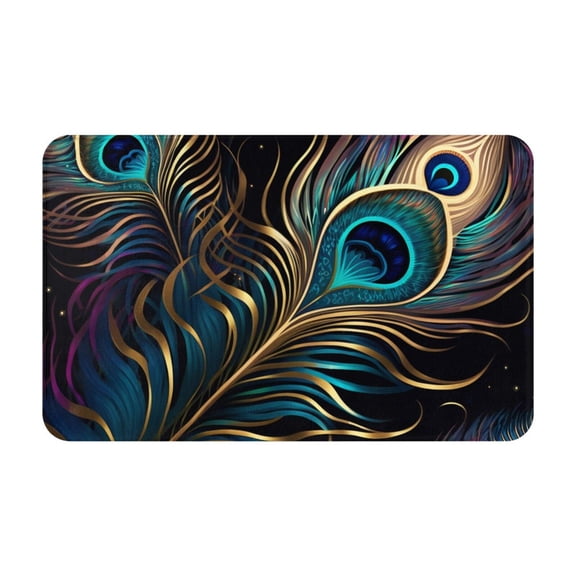 Peacock Feathers Peafowl Front Door Mat Doormat Non Slip Bath Mats 20x31.5 Inch Bathroom Rug Entryway Carpet