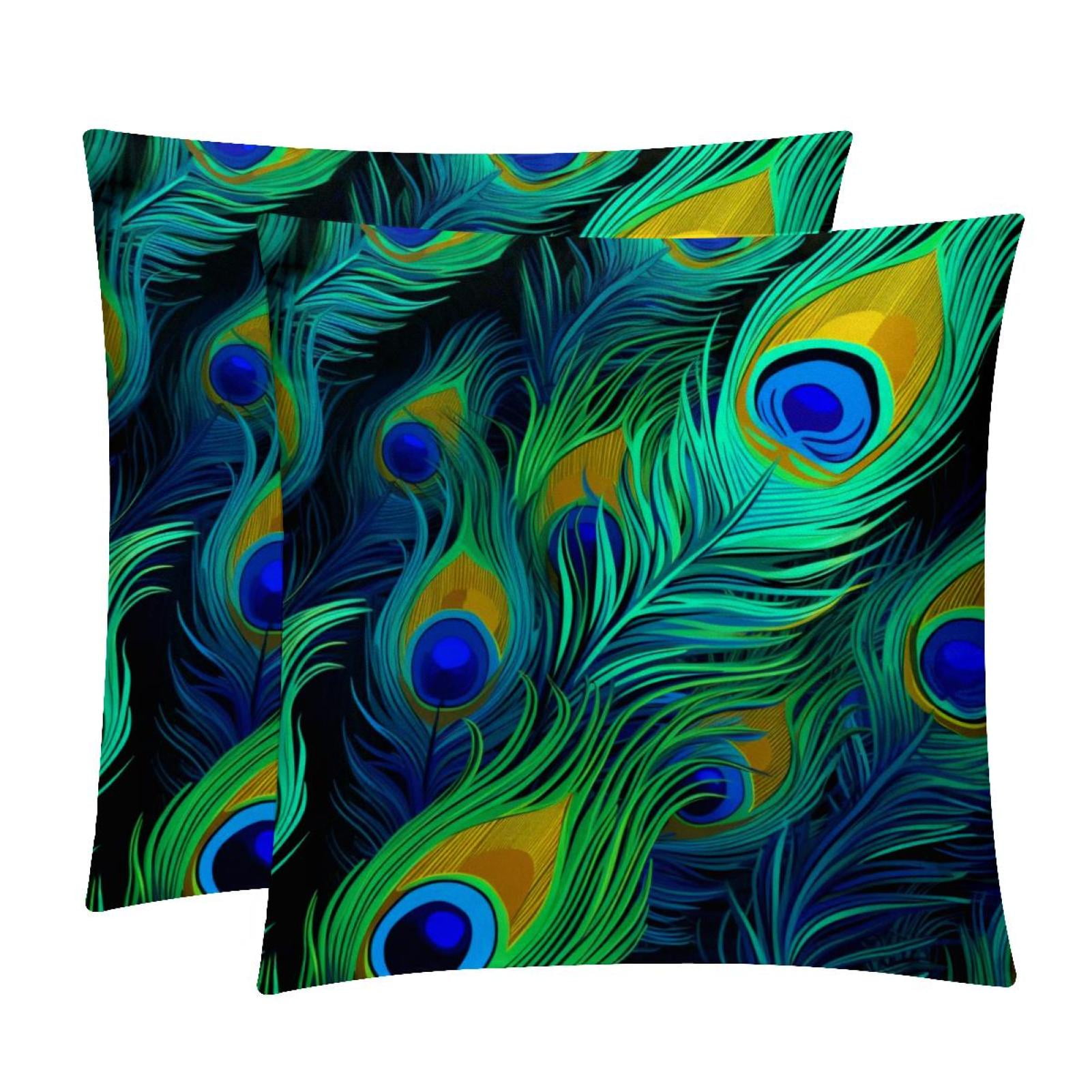 Peacock Feathers Pillow Covers Inserts, Decorative Pillows, Throw