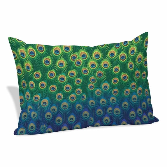 Peacock Feathers Pillow Covers, Linen Long Throw Pillow Case, Ombre Blue Green Modern Animals Printed Holiday Pillow Protector Decorative Cushion Cover for Living Room/Bedroom 16" x 24"