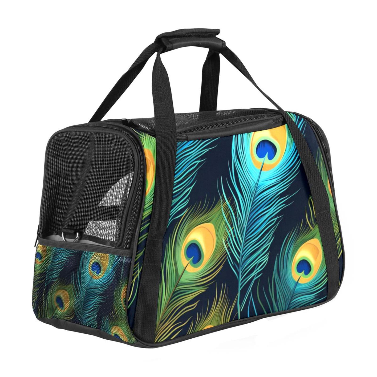 Peacock Feathers Premium Cat Travel Bag Durable 900D Oxford Cloth Fabric Sherpa Base Ideal for Cats Comfortable Pet Carrier for Easy Transportation Detachable Shoulder Strap Walmart