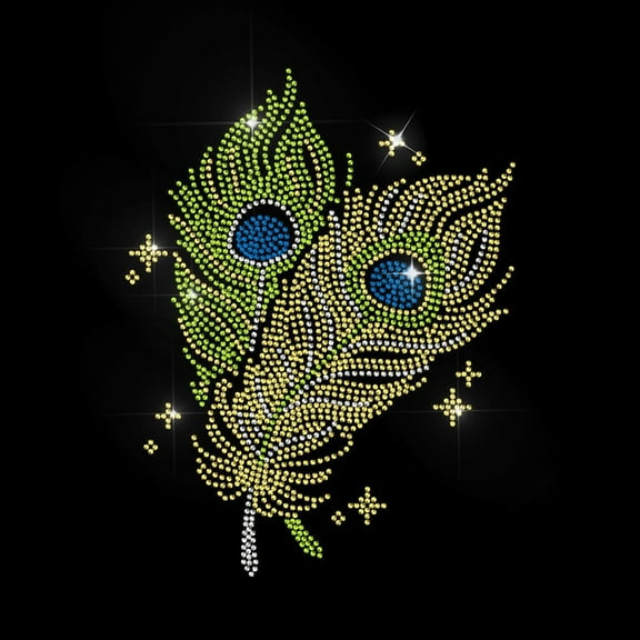 Peacock Feathers Rhinestone Iron on Hotfix Transfer Decal Stars Feather Bling DIY Patch Repair Hot Fix Applique