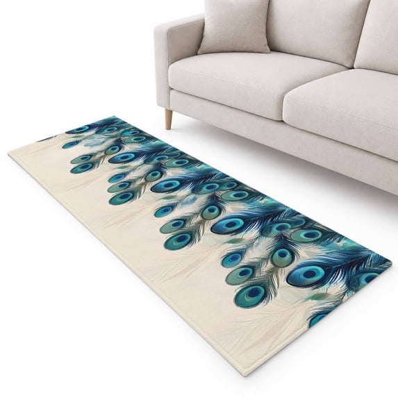 Peacock Feathers Runner Rug 2'x6', Retro Green Abstract Art Soft Mat ...