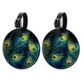 thumbnail image 1 of Peacock Feathers Set of 2pcs PU Leather Round Suitcase Tags with Privacy Cover and Name ID Tag - Ideal for Travel Luggage, Handbags, Backpacks, School Bags, 1 of 1