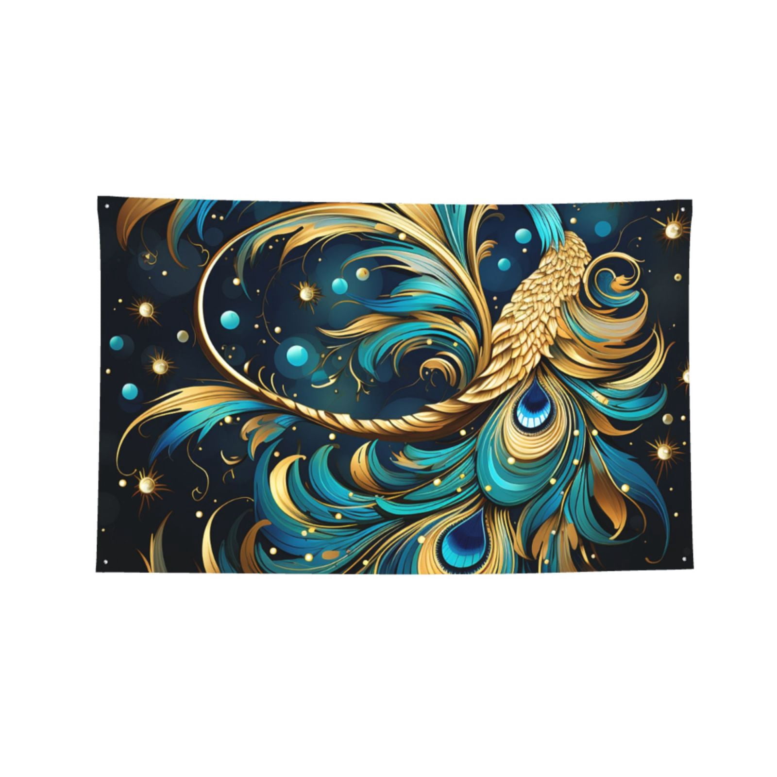 Peacock Feathers Starry Four Hole Decorated Banner Flag for Garden Yard Home Decoration Indoor Outdoor 4x6 Ft