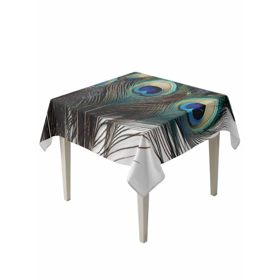 Peacock Feathers Table Cloth, Beautiful Elegant Texture Watercolors Waterproof Tablecloth for Square Tables, Reusable Washable Fabric Table Cover for Restaurant Kitchen Dining Tables 60"x60"