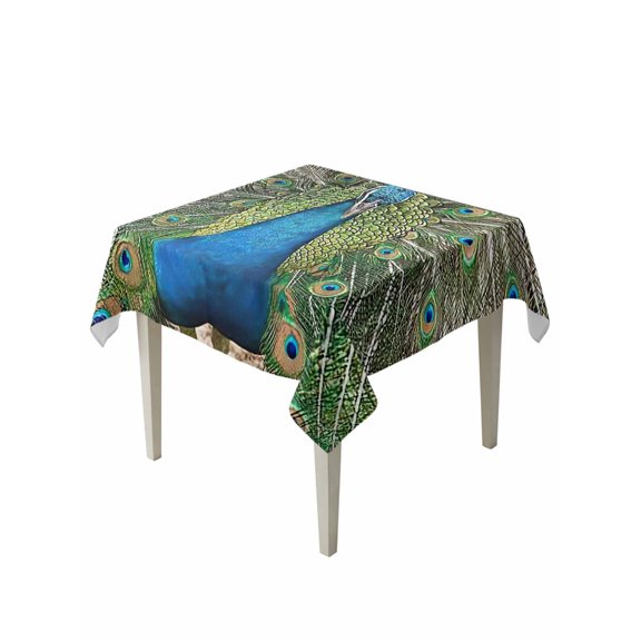 Peacock Feathers Table Cloth, Contemporary Aesthetic Art Waterproof Tablecloth for Square Tables, Reusable Washable Fabric Table Cover for Restaurant Kitchen Dining Tables 60"x60"