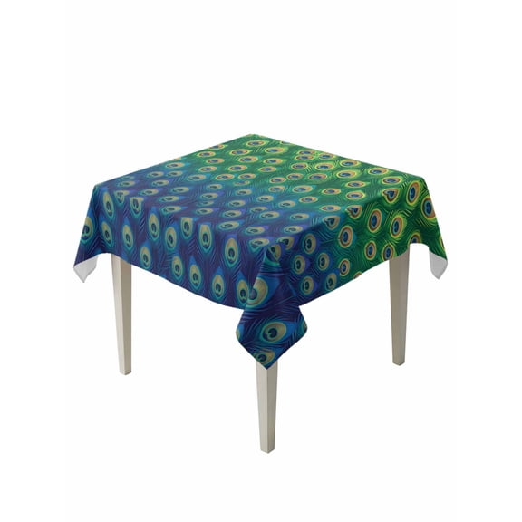 Peacock Feathers Table Cloth, Waterproof Tablecloth for Square Tables, Ombre Blue Green Modern Animals Printed Reusable Washable Fabric Table Cover for Restaurant Kitchen Dining Tables 54"x54"