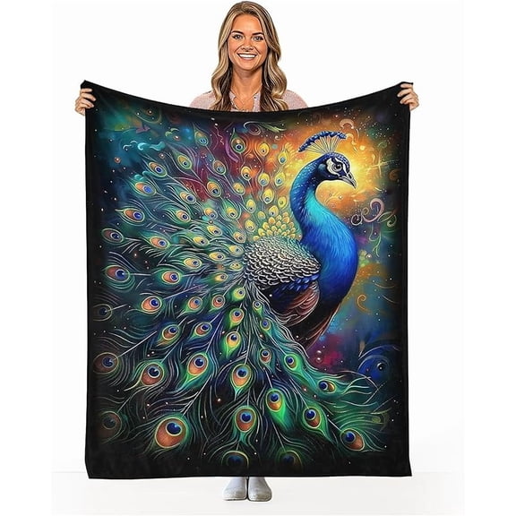 Peacock Feathers Throw Blanket, Ultra-Soft Flannel Fleece, Cozy Comfort for Bedroom, Couch, Sofa