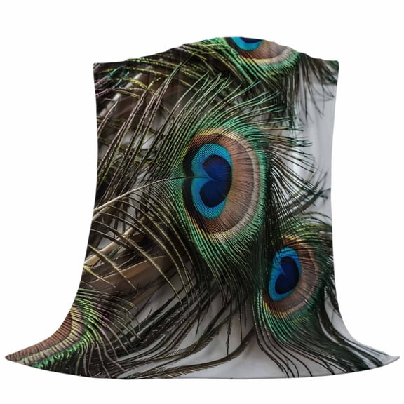 Peacock Feathers Throw Flannel Blanket Animal Gorgeous Super Soft Cozy Bed Blanket, Lightweight Plush Fuzzy Bed Throw for Bedroom Sofa Couch Living Room 40x50In,