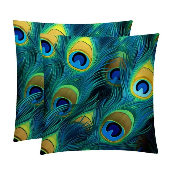 Peacock Feathers Velvet Decorative Throw Pillow Inserts - Set of 2, Chair Pillow Covers - Unique Patterns, 16x16, 18x18, 20x20 Inches for Home Decor & More