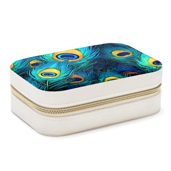 Peacock Feathers Velvet Portable Travel Organizer with Removable Compartment - Gift, Jewelry Boxes, Necklace, and Jewelry Organizer