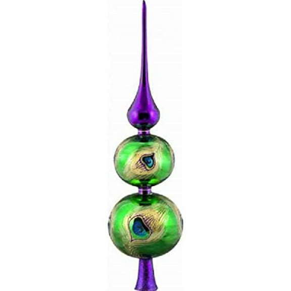 Peacock Finial Polish Glass Christmas Tree Topper