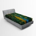 thumbnail image 1 of Peacock Fitted Sheet, Portrait of the Peacock Courtship Display Eye Spotted Tail Tropics Natural, Soft Decorative Fabric Bedding, Twin XL Size, Orange Blue Green, by Ambesonne, 1 of 2