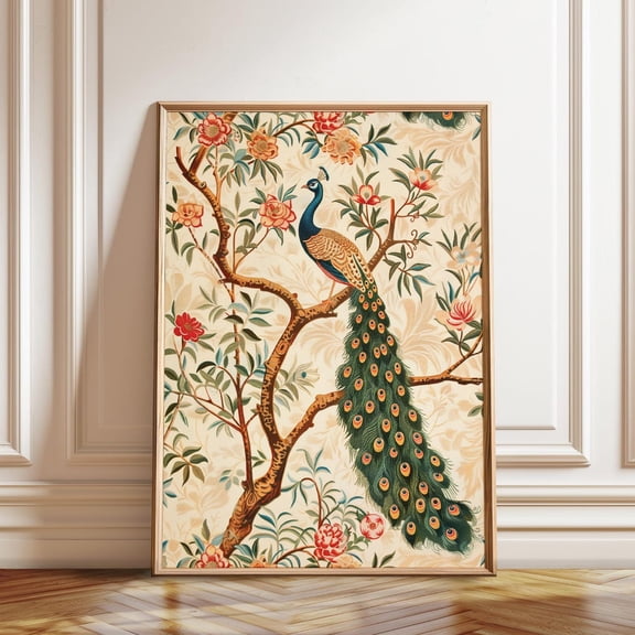 Peacock Floral Elegance Vibrant Nature Design Artwork Unframed Paper Print
