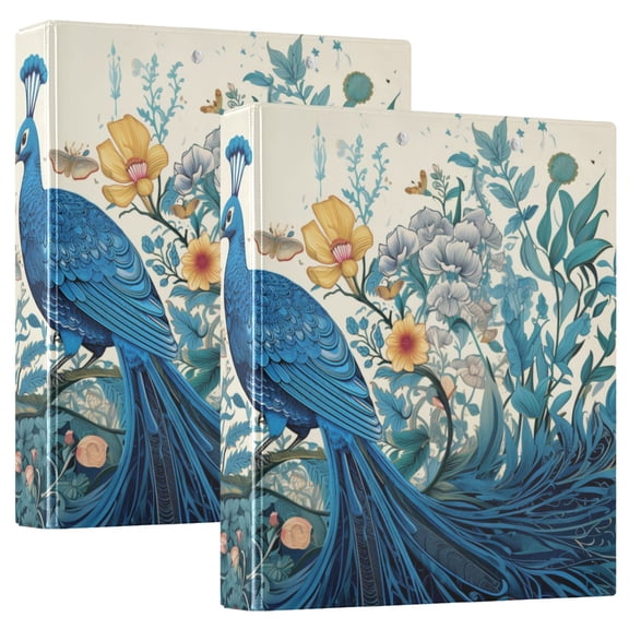 Peacock Floral Flowers Leaves 3 Ring Binders 1.5 inch Hardcover File Folders with Interior Pockets A4 Size Organizer for School Office Hospital