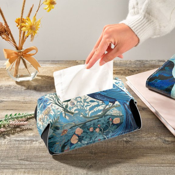 Peacock Floral Flowers Leaves Napkin Dispenser Leather Paper Napkins Holders Elegant Modern Fancy for Kitchen Dining Room Table Decor