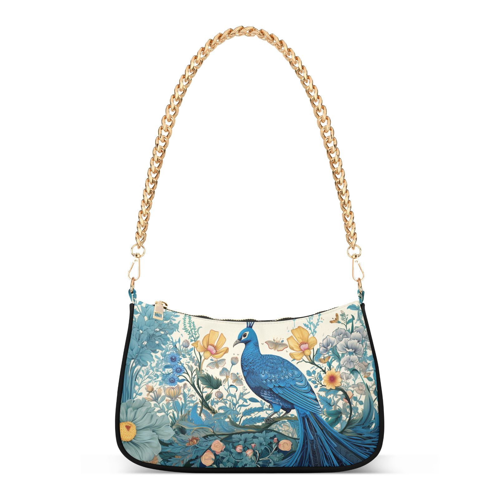 Peacock Floral Flowers LeavesWomen Small Shoulder Bag Crossbody Tote Hobo Bags Purse Clutch Handbags with Chain Strap for Women