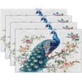thumbnail image 1 of Peacock Flower Branch Placemats Set of 4 Linen Fabric Place Mats Heat Resistant Machine Washable Placemats Non-Slip Place Mat for Kitchen Dining Table, 1 of 5