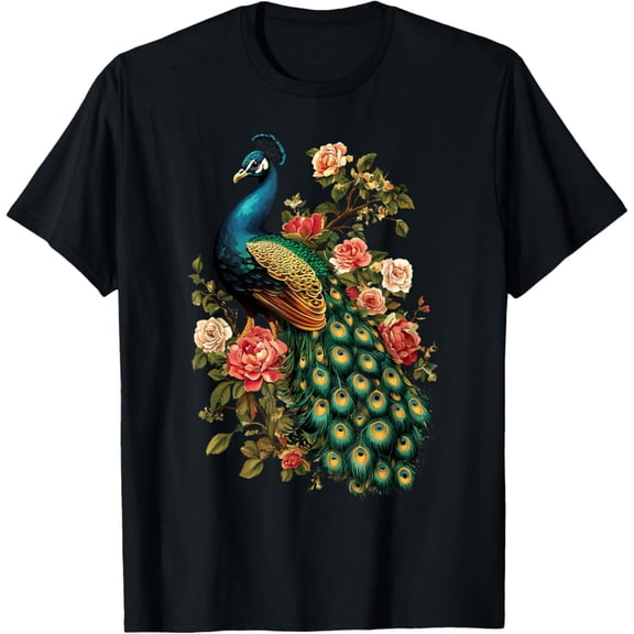 Peacock Flower T-Shirt Vintage T-Shirt - All Sizes S-Xl, Gategoo