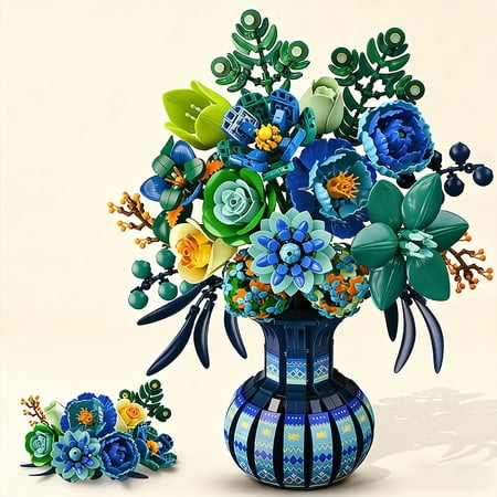 Peacock Flowers Bonsai Building Set, Botanical Collection Flower Bouquet, 1235 Pieces