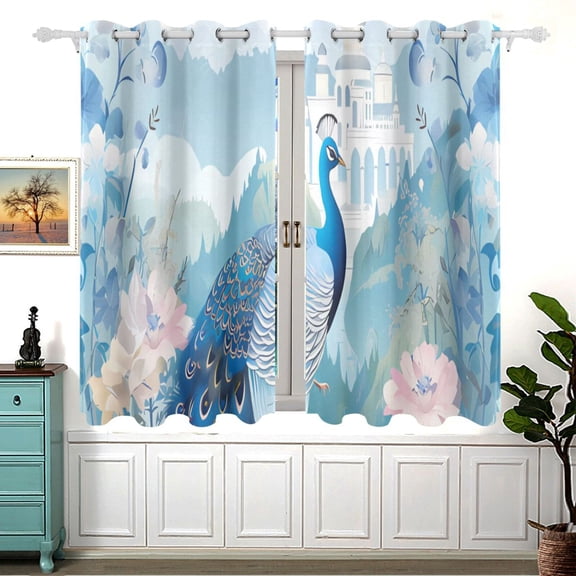 Peacock Flowers Castle 5455 Inch Black Out Curtains 2 Packs Aesthetic for Bedroom Living Room Sliding Glass Doors Kitchen Windows