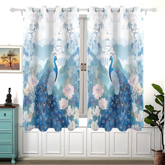 Peacock Flowers Castle Curtains Black Out Curtains for Sliding Glass Doors Bedroom Living Room Bathroom 2 Panels Set
