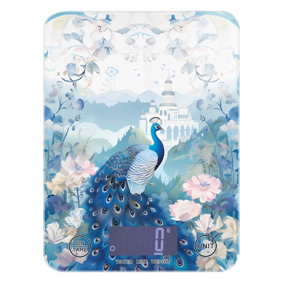Peacock Flowers Castle Food Scale Digital Kitchen Scale Waterproof Tempered Glass Tare Function 11 lb for Baking Cooking Meal Prep