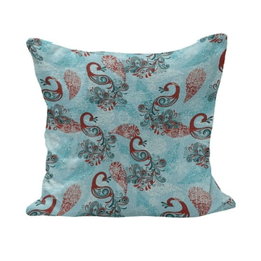 Peacock Fluffy Throw Pillow Cushion Cover, Peacocks and Snowflakes Classic Traditional Patterns Crystal Christmas Seasonal, Rectangle Accent Pillow Case, 36" x 16", Sky Blue Red, by Ambesonne